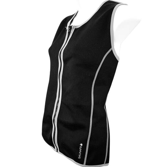 Saunafx Shapewear Waist Trainer Neoprene Vest Full Zip Black Shaper Stretch sz L - Picture 10 of 16